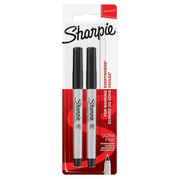 Sharpie Permanent Markers, Ultra-Fine Tip - Black, Pack of 2