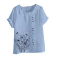 thumbnail image 5 of Blue Women's Short Sleeve T-shirt, Women'S Cotton Linen Shirts Summer Casual Boho Floral Short Sleeve Blouse Oversized Loose Ladies Tunic Tops,Women's Short sleeve T-shirt XXL, 5 of 5