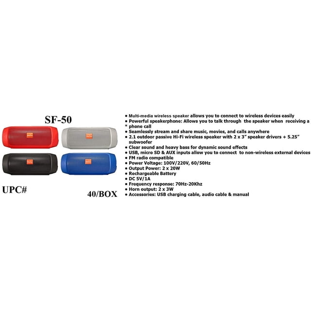 DIGITAL SUNFLASH Haut-Parleur Sans Fil Multi-Nmédia - USB, Micro SD & AUX SF-50 (Rouge)