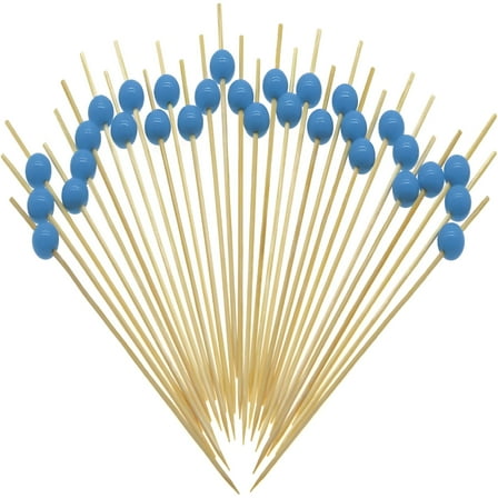 ACDANC Blue Pearl Bamboo Cocktail Picks 4.7" Long Fancy Toothpicks for Appetizers Drinks Fruits Party Food Garnish Skewer Sticks 100 Counts