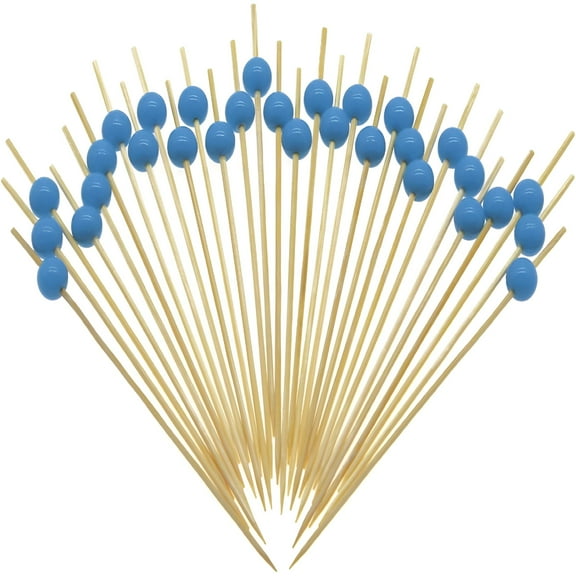 ACDANC Blue Pearl Bamboo Cocktail Picks 4.7" Long Fancy Toothpicks for Appetizers Drinks Fruits Party Food Garnish Skewer Sticks 100 Counts