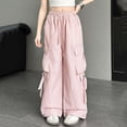 thumbnail image 2 of SJLDQY Girls Cargo Pants Casual Elastic Drawstring Waist Baggy Pants for Girls Wide Leg Sweatpants, 2 of 5