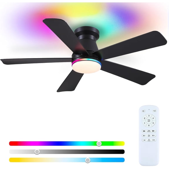 Ceiling Fans with Light and Remote,40" White Flush Mount Ceiling Fan with Dimmable LED,6 Speeds DC Reversible,Timer, Noiseless, Indoor Low Profile Ceiling Fans for Bedroom,Kitchen