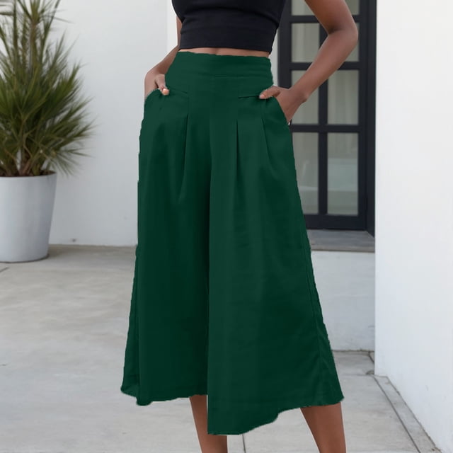 Summer Pants Cotton Linen Plus Size Wide Leg Pants Solid Elegant Loose OL Young