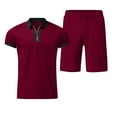 thumbnail image 3 of Ramiter Mens Suits Men's 2 Pieces Short Sets Shirts Short Sleeve Casual Beach Shorts Summer Yoga Outfits Wine,XL, 3 of 5