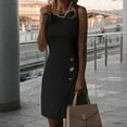 thumbnail image 1 of CEHVOM Robe pour Femme Mode Été Sans Manches Décontractée Unie à Col Rond Longueur Genou, 1 of 6