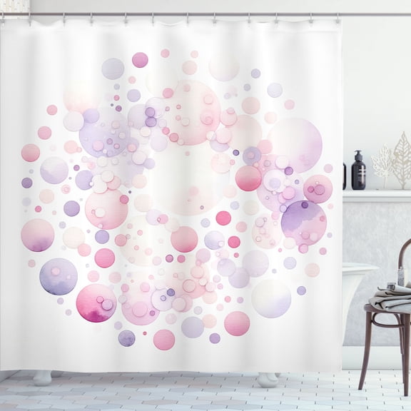 Ambesonne Pink Shower Curtain, Modern Polka Dots Dreamy Art, 69"Wx84"L, White Lavender Blue Blush