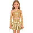 thumbnail image 5 of iiniim Girl's 2 Piece Dance Outfits Jazz Hip Hop Performance Dance Top and Metallic Bubble Skirts Set Gold 12, 5 of 7