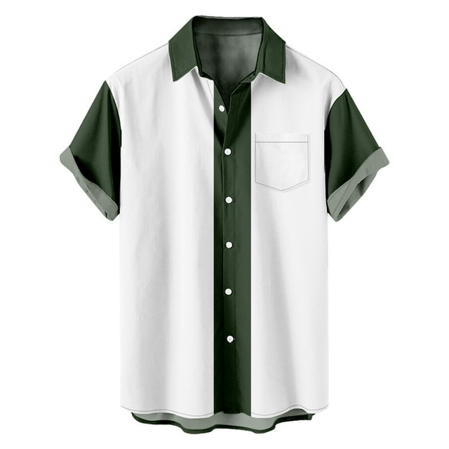 Cinvoph T-Shirts d'Été pour Hommes Col Rond Imprimé Manches Courtes Col Rabattu Blouse Décontractée Ample Bureau