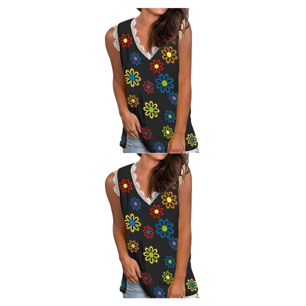 Minnieouse Chaleco de mujer, camiseta sin mangas estampada, vacaciones, boda, fiesta, playa, vacaciones, deportes, moda básica, Top de verano, ropa cómoda tipo 4 5XL 2piezas Minnieouse CBP391843