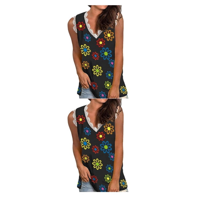 Qarigey Chaleco de mujer, camiseta sin mangas estampada, vacaciones, boda, fiesta, playa, vacaciones, deportes, moda básica, Top de verano, ropa cómoda tipo 4 5XL 2piezas Qarigey CBP391843