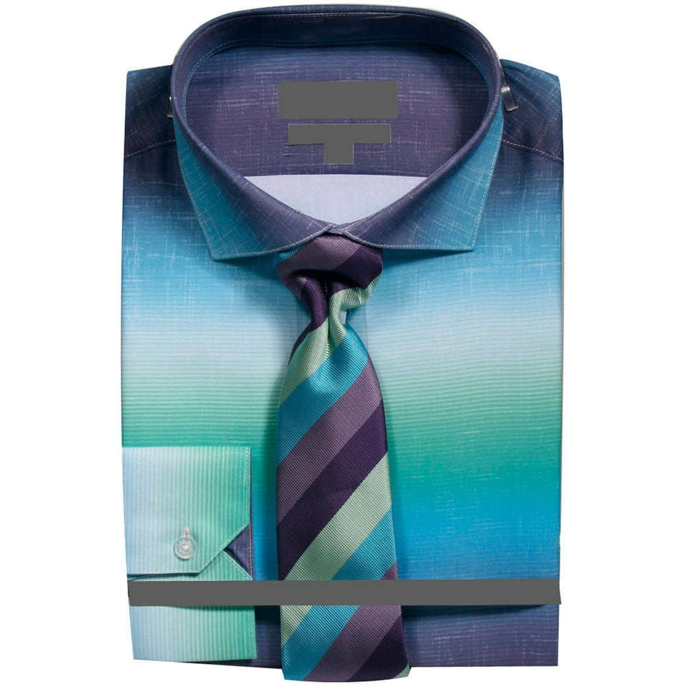 Sunrise Outlet - men's slim fit ombre fancy dress shirt with tie ...