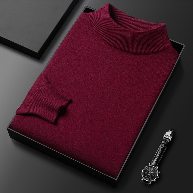 Suéter de otoño e invierno para hombre, camisa de punto básica, ropa para hombres jóvenes y de mediana edad, suéter de cuello alto medio de color sólido y corte entallado, multicolor