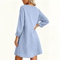 thumbnail image 7 of TEAJOPSUU Women's Midi Dresses Cotton Blend Loose Fit V Neck Button Placket Long Sleeve Dresses with Pockets Casual Solid Color Dresses Light Blue, 7 of 7