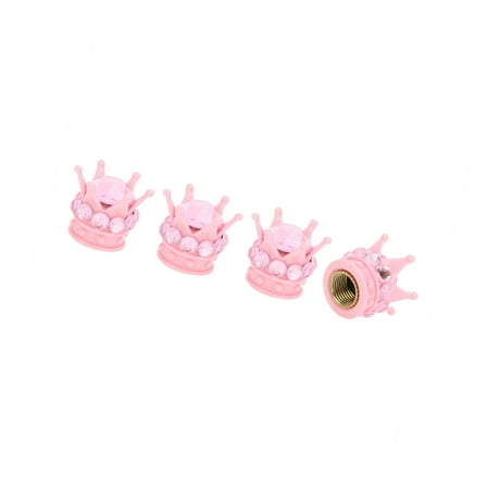 Motoforti Tire Valve Stem Caps 12.8x15.8MM Car Wheel Valve Cap ABS Pink Faux Crystal Crown Style 4 Pcs
