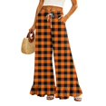 thumbnail image 3 of Striped & Plaid Ruffle Hem Wide Leg Pants - High Waisted Palazzo Trousers with Pockets, Flowy Drawstring Casual Lounge Pants Orange S, 3 of 7