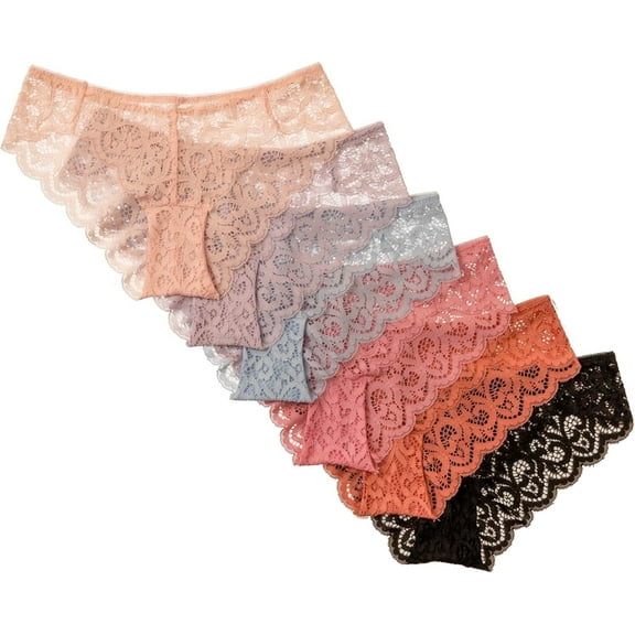Alyce Ives Intimates Women’s Lace Bikini, Scalloped Edge, M, 6 Pack