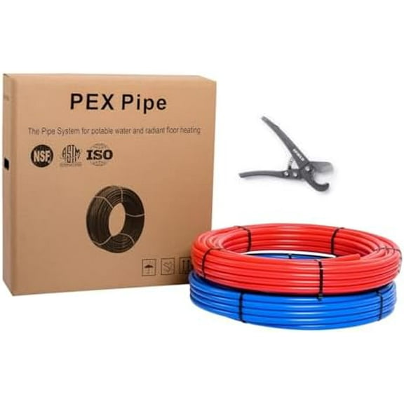 1/2-inch  ft Pex-b Pipe, NSF Certified For Potable Water, Hot/Cold Water, Blue &  2x 75 ft Rolls  FT Length forPlumbing and Heating Application with Pipe Cutter,(AB-2-75)
