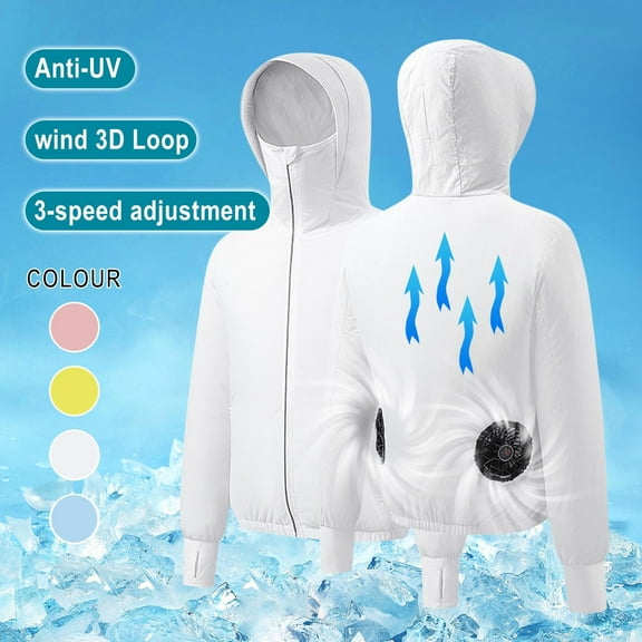 Mens & Womens Air-Conditioning Jackets with Hood and USB-Rechargeable Fan Sun Protection Hoodies Long Sleeve Solid Cooling Coats Summer