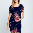 thumbnail image 6 of breaise Solid Color & Floral Side Ruch Maternity Dress Crew Neck Bodycon Dress Short Sleeve Baby Shower Dress Casual Lounge Pregnancy Dress Daily Wear, 6 of 6