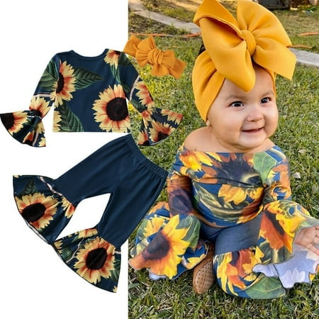 

3Pcs Toddler Kids Baby Girls Off Shoulder Sunflower T-Shirt Tops+Pleated Split Skirt+Shorts Outfits Clothes Set Cute Clothes