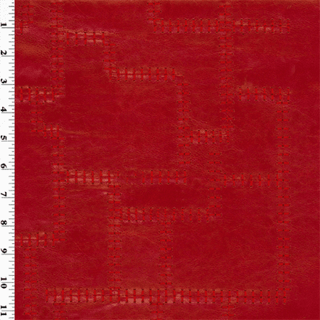 Embroidered Leather Jersey - Embroidered Faux Leather - Red, Fabric By the Yard
