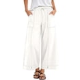 thumbnail image 5 of Women's Cotton Loose Wide Leg Pants, Mid Elastic Waist Drawstring with Pockets, Lightweight Casual Flowy Trousers for Business Summer Vacation, Soft Linen | VerBelle,White M, 5 of 9