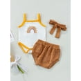 thumbnail image 2 of Franhais 3Pcs Baby Girls Summer Outfits, Rainbow Embroidery Strappy Romper + Pantie + Hairband for Toddlers, 0-24 Months, 2 of 9