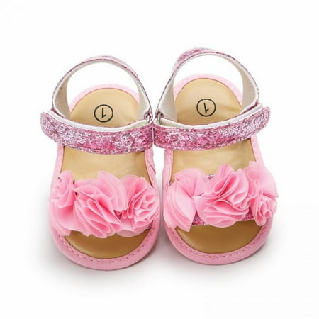 

Baby Girls Sparkly Flower Sandals Premium Soft Anti-Slip Cotton Sole Infant Summer Outdoor Shoes Toddler First Walkers