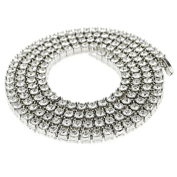 Mens One Row Tennis Chain Iced Bling Silver Tone Flooded Out Hip Hop Necklace 30" Inch 5MM Thick