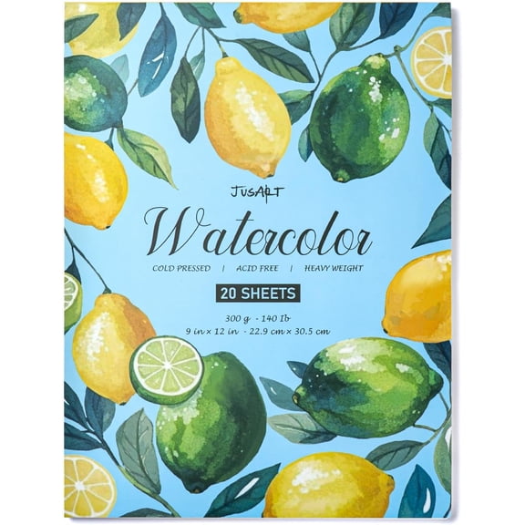 JusArt Watercolor Paper Pad 9"x12", 300gsm/140lb, Cold Press Water Color Paper, Acid-Free, for Wet & Dry Media, Watercolor, Gouache & Sketching, 20 Sheets, Perfect for Artists