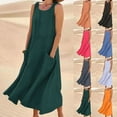 thumbnail image 5 of qucoqpe Women Summer Cotton Linen Dress Fashion Casual Solid U Neck Sleeveless Tank Dress Ruffle Hem Flowy Loose Beach Long Maxi Dress with Two Pockets, 5 of 5