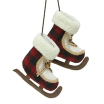 Plush Plaid Old Fashioned Ice Skates Christmas Ornament 4" (100mm)