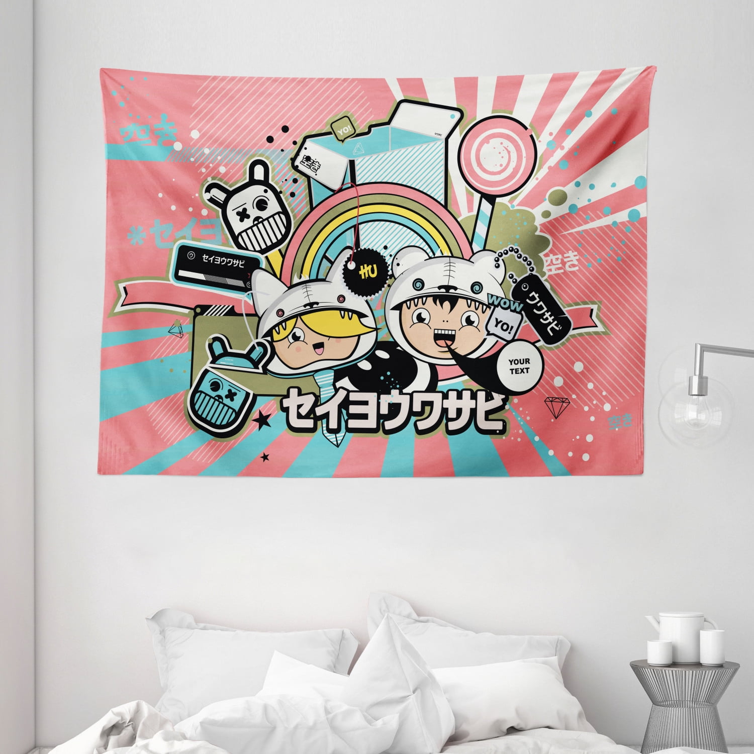 Urban Graffiti Tapestry Anime Themed Asian Style Cartoon Figure And Speech Bubble On Beam Background Wall Hanging For Bedroom Living Room Dorm Decor 80w X 60l Inches Multicolor By Ambesonne Walmart Com