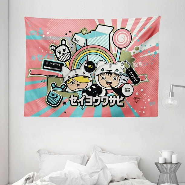 Urban Graffiti Tapestry Anime Themed Asian Style Cartoon Figure And Speech Bubble On Beam Background Wall Hanging For Bedroom Living Room Dorm Decor 80w X 60l Inches Multicolor By Ambesonne Walmart Com
