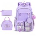thumbnail image 3 of Weebloom Bow School Backpack With Lunch Box Pencil Case For Kids Girls Cute 3Pcs School Bags Set Three Piece Daypack Large Bookbag Elementary Middle High School Purple, 3 of 5