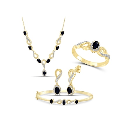 JewelersClub 4.00 Carat T.G.W. Sapphire And White Diamond Accent 14k Gold Over Silver 4-Piece Jewelry set