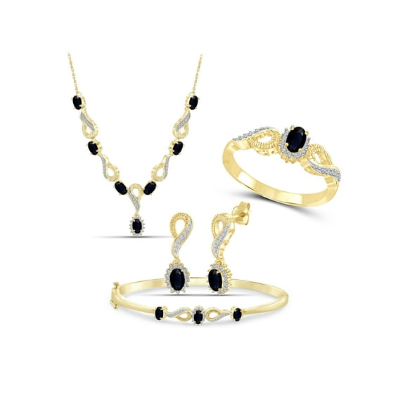 4.00 Carat T.G.W. Sapphire And White Diamond Accent 14k Gold Over Silver 4-Piece Jewelry set