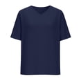 thumbnail image 5 of Pxxlle Summer T Shirts for Women Loose Fit V Neck Linen Shirt Solid Color Short Sleeve Basic Tees Navy XL, 5 of 6