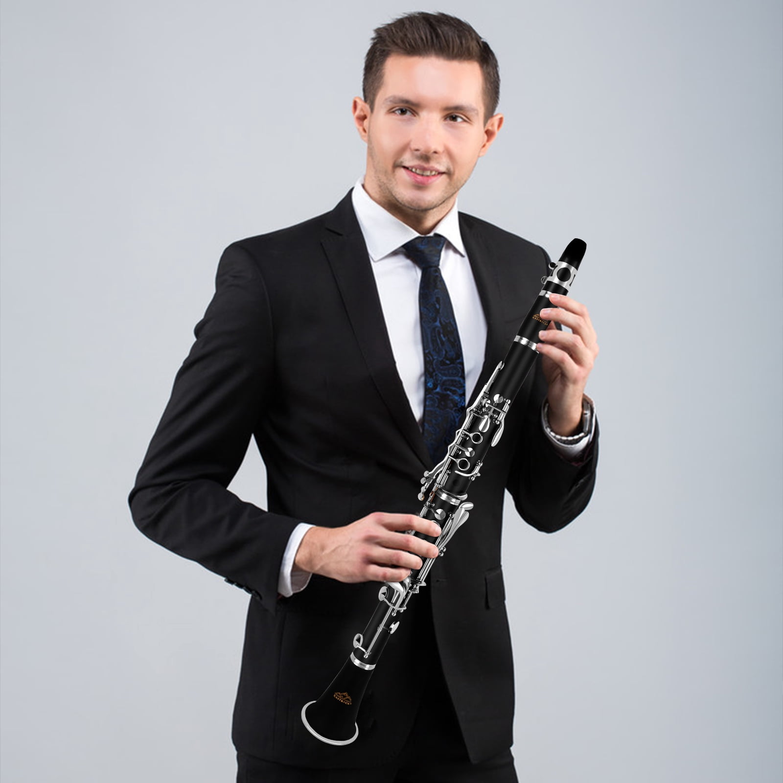 EASTROCK Bb Clarinet Nickel Plated Body 17 Keys Wide Range for Beginners Includes Stand Replacement Barrels Hard Case