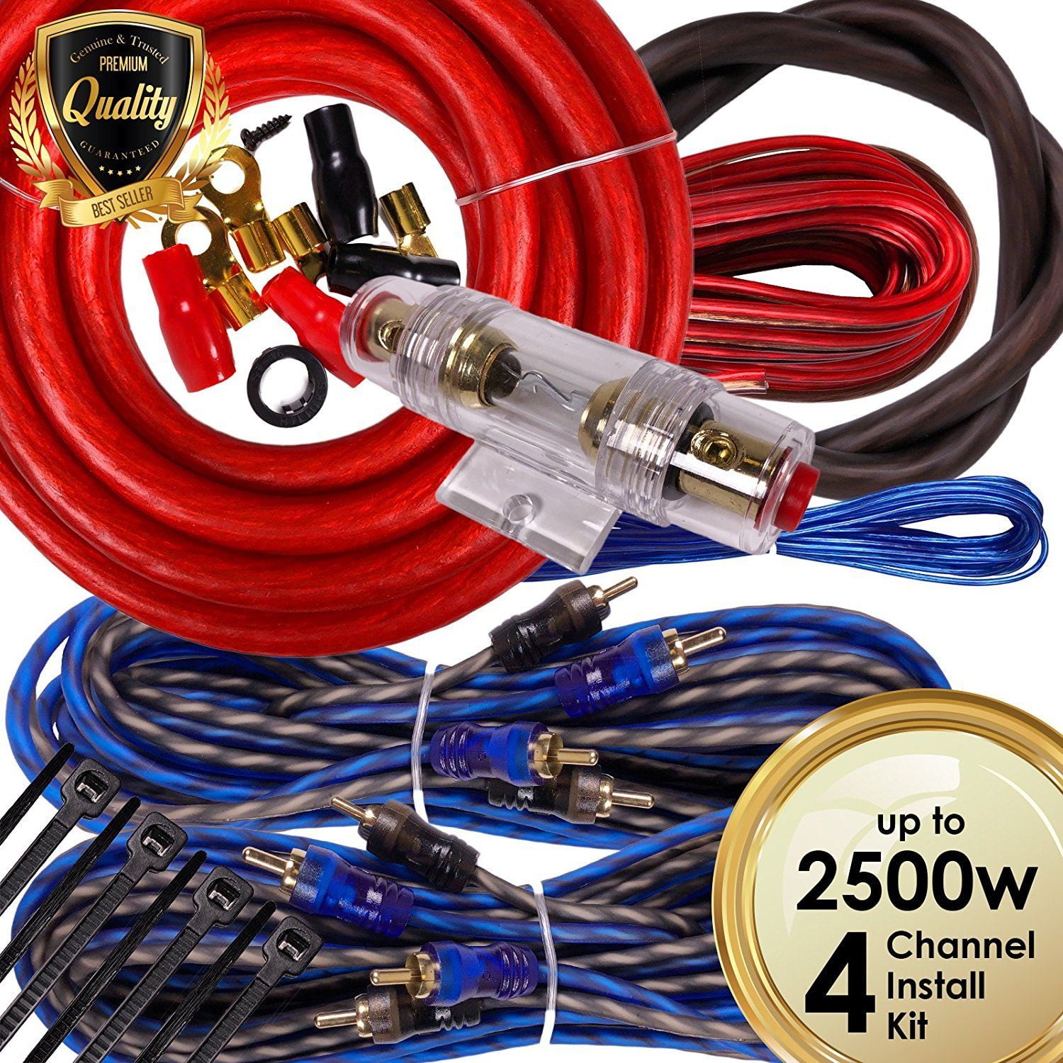 Complete 4 Channels 2500W 4 Gauge Amplifier Installation Wiring Kit Amp
