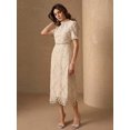 thumbnail image 5 of Apricot Floral Lace High Neck Short Sleeve Sheath Midi Dress, 5 of 30