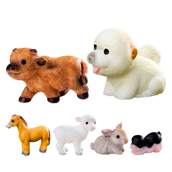 Pretyzoom 6Pcs Lightweight Small Animal Figurines in Resin for Garden Home Decoration