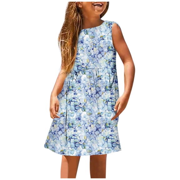 Big Girls Dresses Fashion Cute Spring Printed Crewneck Sleeveless Casual (4) Girls Summer Dress