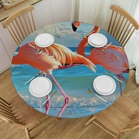 

Palnkart Flamingos Beach Ocean Round Tablecloth Stain-Resistant Washable for Indoor Outdoor Restaurants Parties Picnic Dining Kitchen Farmhouse Outdoor Fitted 54 -58