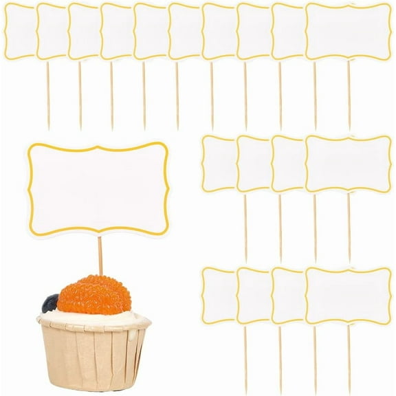 1set 30Pcs Toothpick Cake Topper Blank Cupcake Toppers White Paper Writable Rectangle Cheese Flags Labels Insert Cards Decoration with Stickers for Dinner Wedding Birthday Party DIY Supplies White
