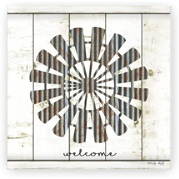 Welcome Rusty Windmill Wood Farmhouse Wall Sign 12x12 (Unframed)