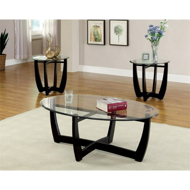 349 97 Kenshaw Espresso Dark Brown 3 Pc Table Set Glass Top Transitional