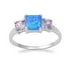 Oxidized Sterling Silver Ring With Pear Teardrop Simulated Blue Opal - Women's Birthstone Ring
