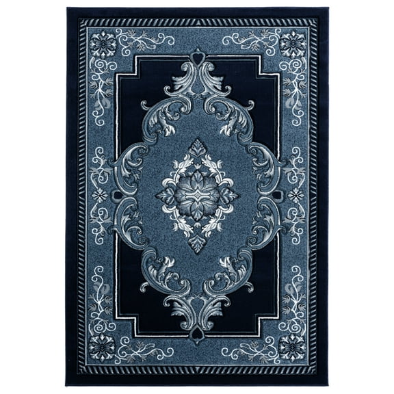 Designer Home Swan Area Rug 2050 10564 Fallon Navy Bulbs Medallion 7' 10" x 10' 6" Rectangle